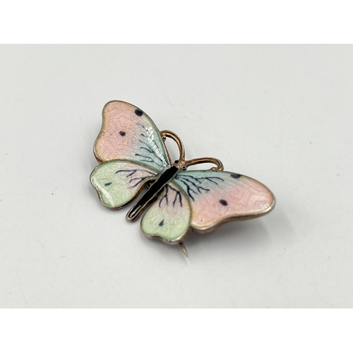 2068 - A Norwegian Olaf Fritjof Hjortdahl .925 sterling silver and guilloche enamel butterfly brooch