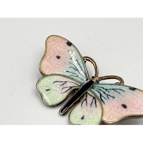 2068 - A Norwegian Olaf Fritjof Hjortdahl .925 sterling silver and guilloche enamel butterfly brooch