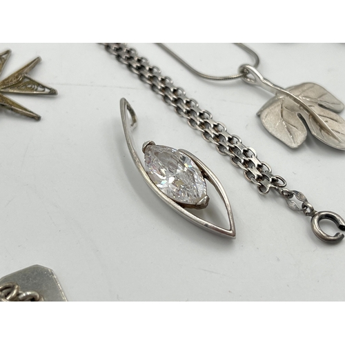 2085 - Eleven pieces of .925 silver and white metal jewellery to include two pairs of hallmarked Birmingham... 