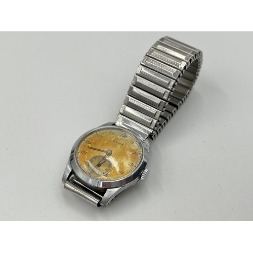 2086A - Seven wristwatches to include mid 20th century Cyma mechanical field watch, boxed mid 20th century R... 