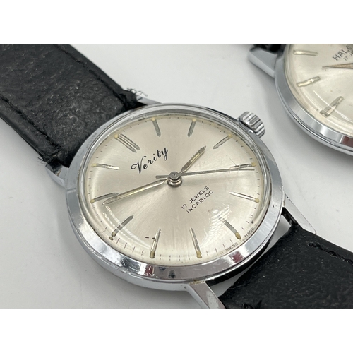 2106H - Two mid 20th century mechanical men's wristwatches, one Halcyon and one Verity