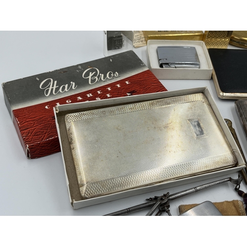 2110 - A collection of items to include Victorian brass snuff box, Hadson Silk Cut advertising lighter, Col... 