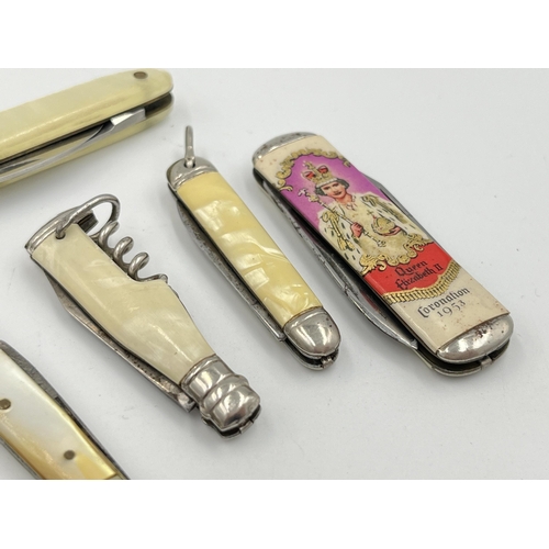 2112 - Six mid 20th century pocket knives to include four Richards of Sheffield etc.