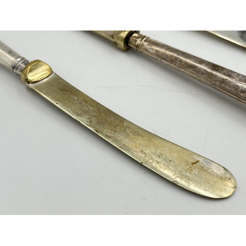 2122 - A set of five John Biggin Ltd. hallmarked Sheffield silver handled knives - approx. gross weight 134... 