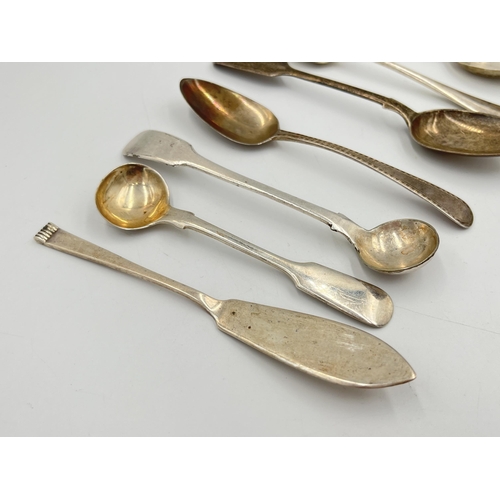 2123 - Seven pieces of George III and later hallmarked sterling silver cutlery together with one silver pla... 