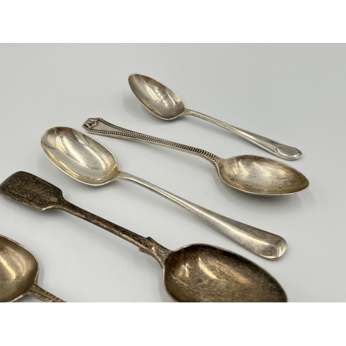 2123 - Seven pieces of George III and later hallmarked sterling silver cutlery together with one silver pla... 