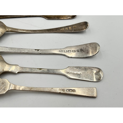 2123 - Seven pieces of George III and later hallmarked sterling silver cutlery together with one silver pla... 