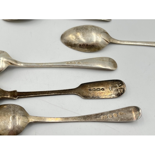 2123 - Seven pieces of George III and later hallmarked sterling silver cutlery together with one silver pla... 