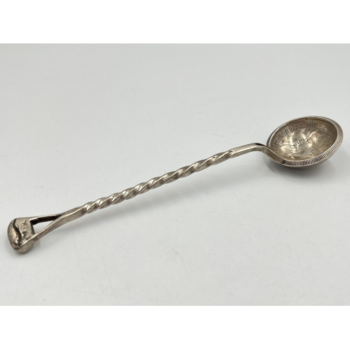 2127 - An 1886 Brazilian 2000 Reis .917 silver coin spoon with twisted white metal handle - approx. gross w... 