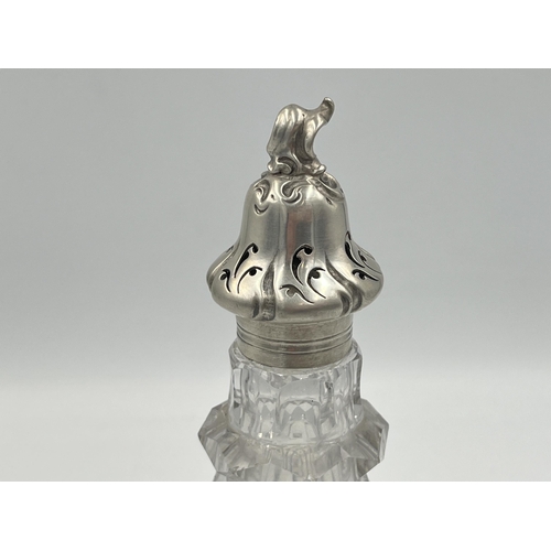 2148 - A Victorian Charles Thomas Fox & George Fox cut crystal and hallmarked London silver pepper shaker, ... 