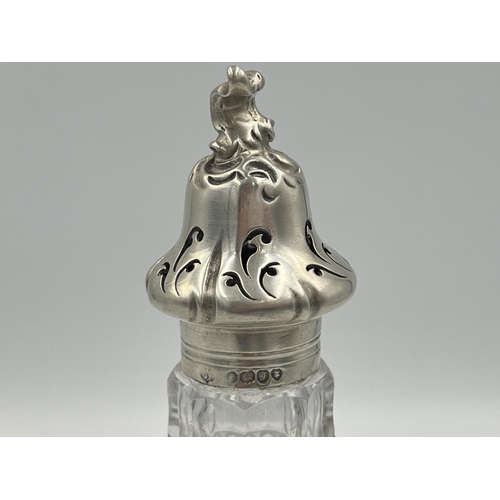 2148 - A Victorian Charles Thomas Fox & George Fox cut crystal and hallmarked London silver pepper shaker, ... 