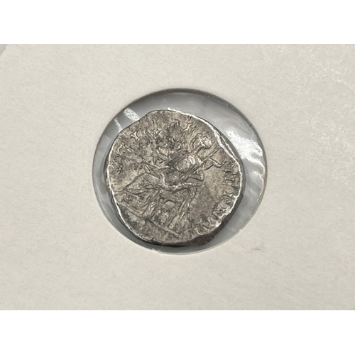 2198 - A late second century hammered silver Roman Septimius Severus denarius with Pax to reverse