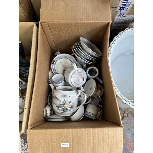 1006 - Three boxes containing Oriental lithophane tea set etc.