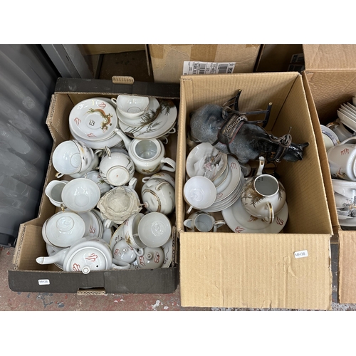 1006 - Three boxes containing Oriental lithophane tea set etc.