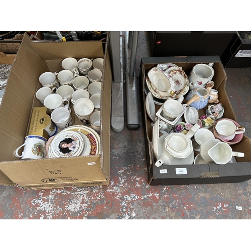 1017 - Four boxes containing ceramics to include Johnson Brothers Eternal Bow dinner service, Paragon Belin... 