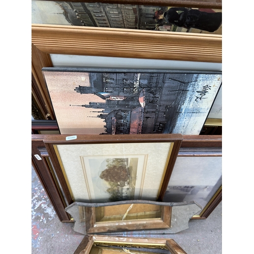 1034 - A collection of framed pictures and mirrors to include Art Deco, gilt framed etc.