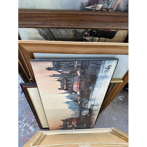 1034 - A collection of framed pictures and mirrors to include Art Deco, gilt framed etc.