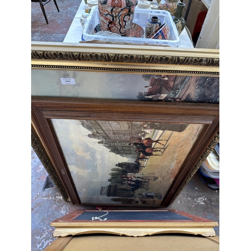 1034 - A collection of framed pictures and mirrors to include Art Deco, gilt framed etc.