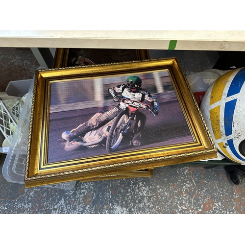 1036 - A very large collection of speedway related items to include gilt framed pictures, helmet, magazines... 