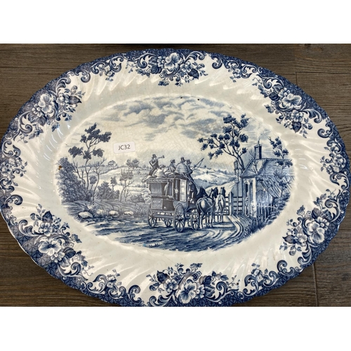 348 - Six Johnson Brothers Coaching Scenes The Gate Keeper ironstone meat plates - approx. 39cm x 31cm