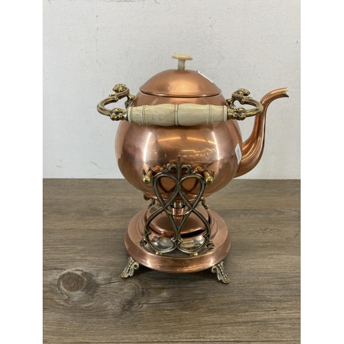 381 - A Victorian copper spirit kettle on stand - approx. 28cm high