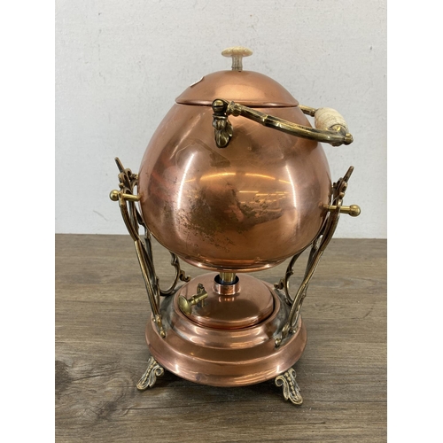 381 - A Victorian copper spirit kettle on stand - approx. 28cm high