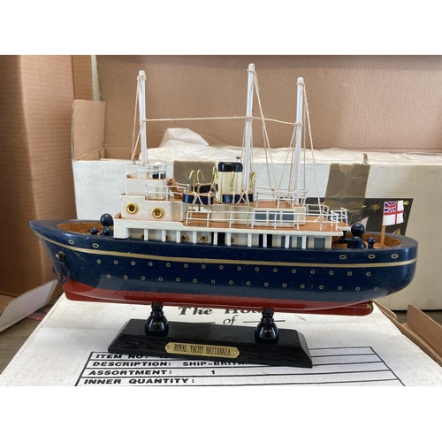 398 - Four boxed wooden model boats/ships, two Leonardo and two The House of Valentina Collection