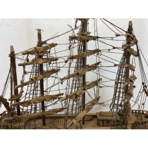 402 - Six wooden models to include Clipper Ship - approx. 40cm high etc.