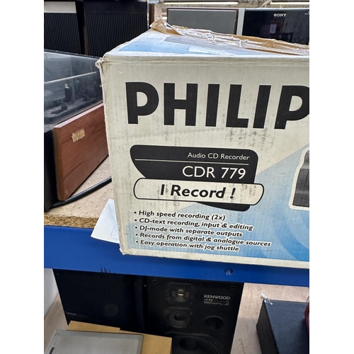 632 - A boxed Philips CDR779 CD recorder with remote control and quick start guide