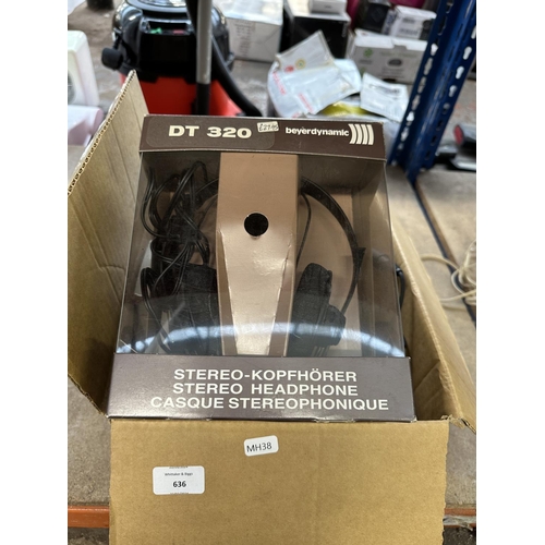 636 - Six items to include boxed Beyerdynamic DT320 headphones, boxed Waltham WE-201 headphones, Bush BX93... 