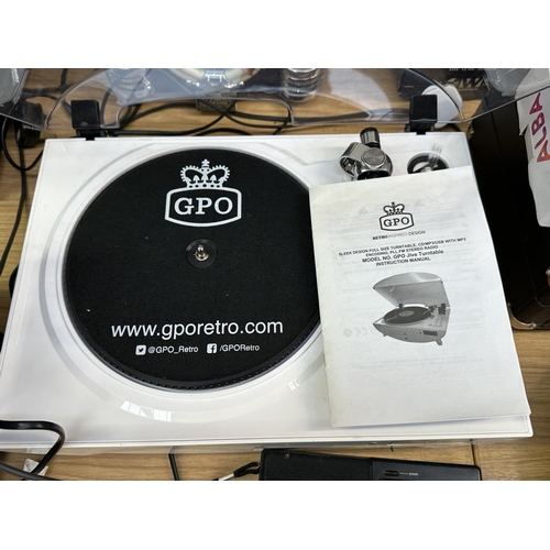 652 - Six items to include GPO Jive three-speed turntable/CD player with USB input, remote control and ins... 