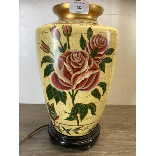 452 - A pair of Där Lighting ceramic floral pattern table lamps - approx. 44cm high