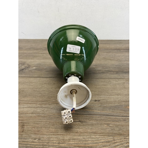 452A - A vintage industrial green enamel light shade - approx. 20cm high including fitting