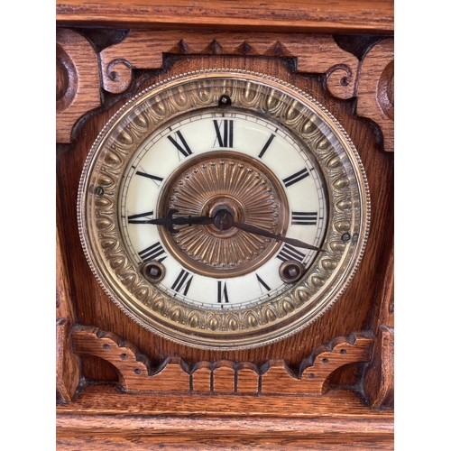 465 - A late 19th/early 20th century Ansonia Clock Company New York United States of America carved oak ca... 