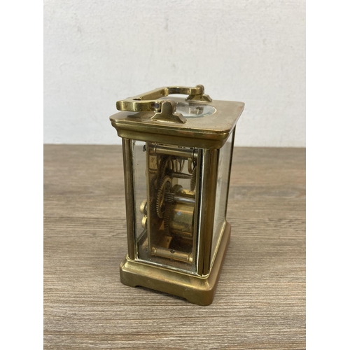 484 - An early 20th century French brass cased key wind carriage clock - approx. 12cm high