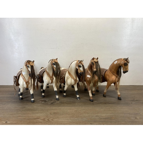 491 - Five Progressive Inter Product Co. Ltd. hand painted carved wooden horse figurines - approx. 31cm hi... 