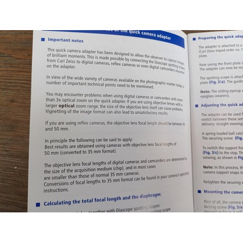 573 - A boxed Carl Zeiss Quick-Camera-Adapter for Diascope spotting scopes with instruction manual