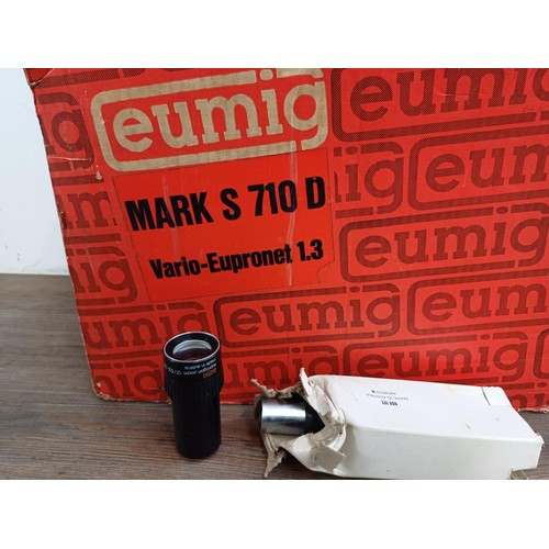 578 - A boxed Eumig Mark-S-710D Super8/Standard8 sound cine projector with empty reel and microphone