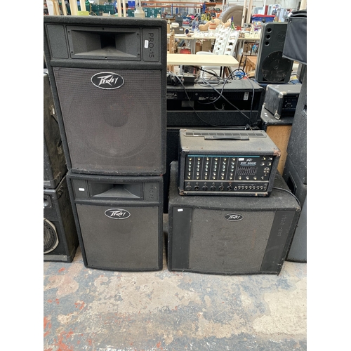 694 - A Peavey PA system comprising XR600E powered mixer, Pro-Sub subwoofer and a pair Pro-15 top speakers... 