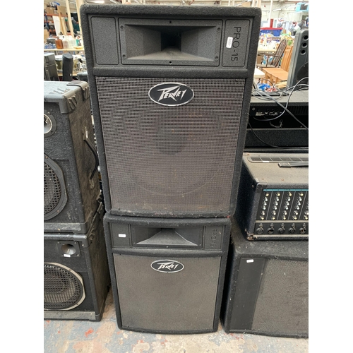 694 - A Peavey PA system comprising XR600E powered mixer, Pro-Sub subwoofer and a pair Pro-15 top speakers... 