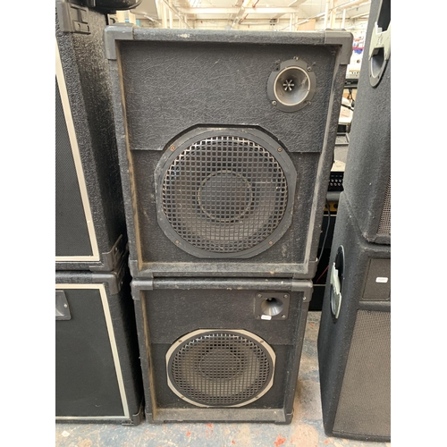 695 - Three items, two pairs of PA speakers and one Phonic power pod 740 powered mixer