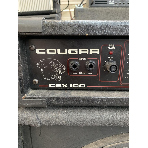 702 - Two items, one Cougar CBX100 Mosfet powered bass system bass guitar amplifier head and one bass flex... 