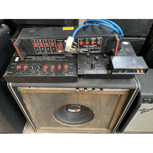 704 - Four items, one vintage valve guitar amplifier fitted with JBL GT4-12 speaker, one MJD Logik 4000S l... 