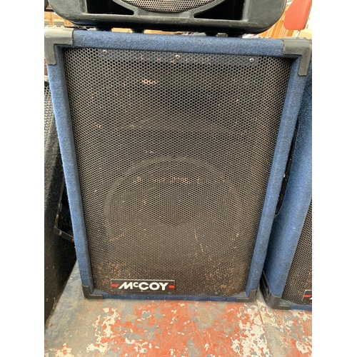 718 - Three items, one pair of McCoy PA speakers, one pair of RCF ART600S PA speakers and one UK Power Mat... 