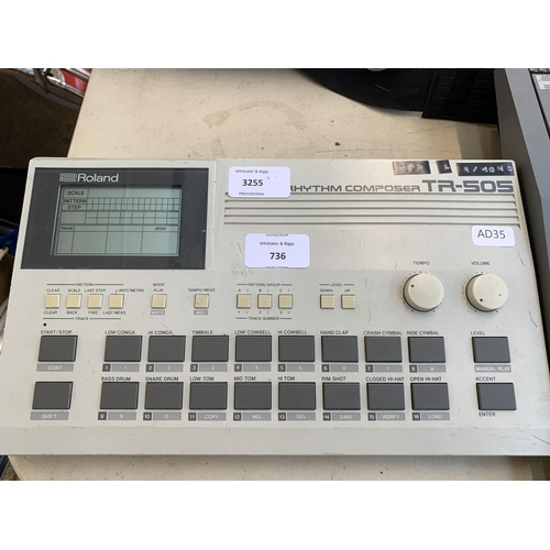 736 - Two drum machines, one Roland rhythm composer TR-505 and one Alesis HR-16 high sample rate/16 bit dr... 