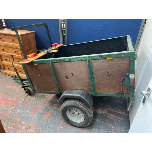 863E - A wood and metal car trailer - approx. 92cm wide x 153cm long x 52cm deep