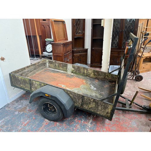 863D - A wood and metal car trailer - approx. 122cm wide x 198cm long x 27cm deep