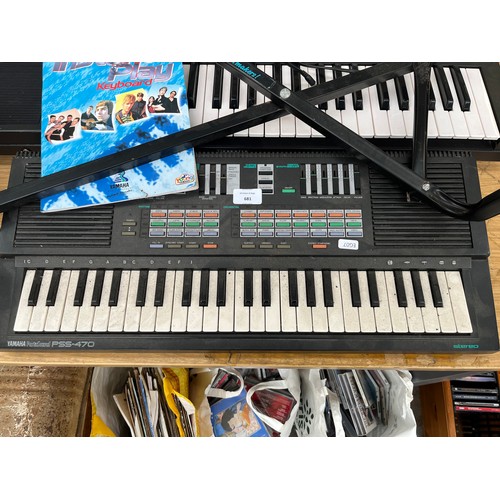 681 - Three Yamaha portable electronic keyboards, one PSR-76, one PSR-11 and one PortaSound PSS-470 with s... 