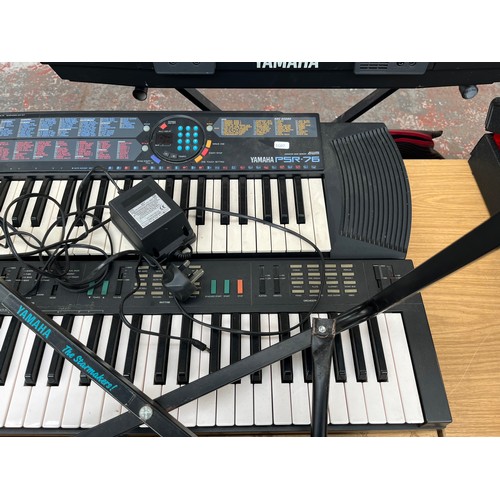 681 - Three Yamaha portable electronic keyboards, one PSR-76, one PSR-11 and one PortaSound PSS-470 with s... 