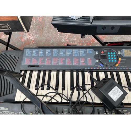 681 - Three Yamaha portable electronic keyboards, one PSR-76, one PSR-11 and one PortaSound PSS-470 with s... 